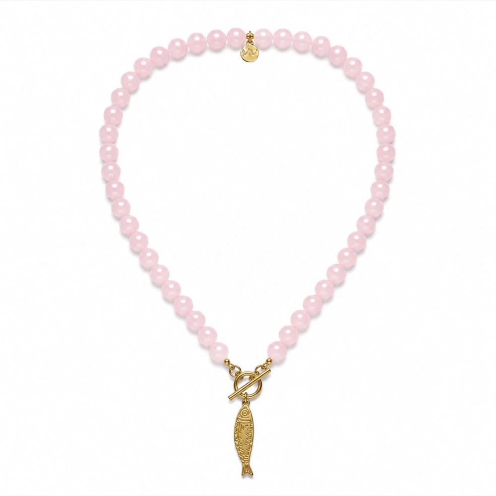 Pink Beaded Necklace with Gold Fish Charm